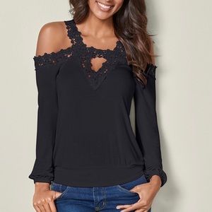Black Lace Cold Shoulder Top
